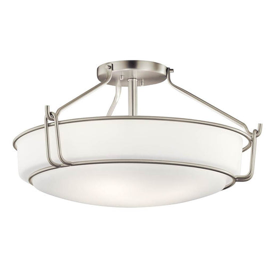 KICHLER 44086NI Alkire 22" 4 light Semi Flush with Satin Etched White Glass in Brushed Nickel