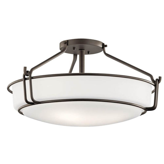 KICHLER 44086OZ Alkire 22" 4 light Semi Flush with Satin Etched White Glass in Olde Bronze