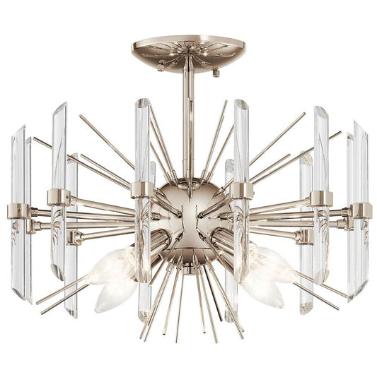 KICHLER 44277PN Eris 12.75" 4 Light Semi Flush Light with Optical Crystal in Polished Nickel