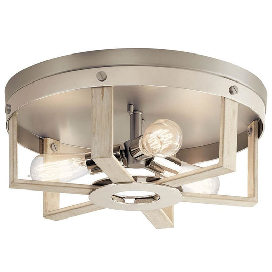 KICHLER 44293WWW Peyton 3 Light Flush Mount White Washed Wood