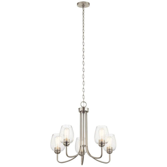 KICHLER 44377NICS Valserrano 5 Light Chandelier Seeded Glass Brushed Nickel