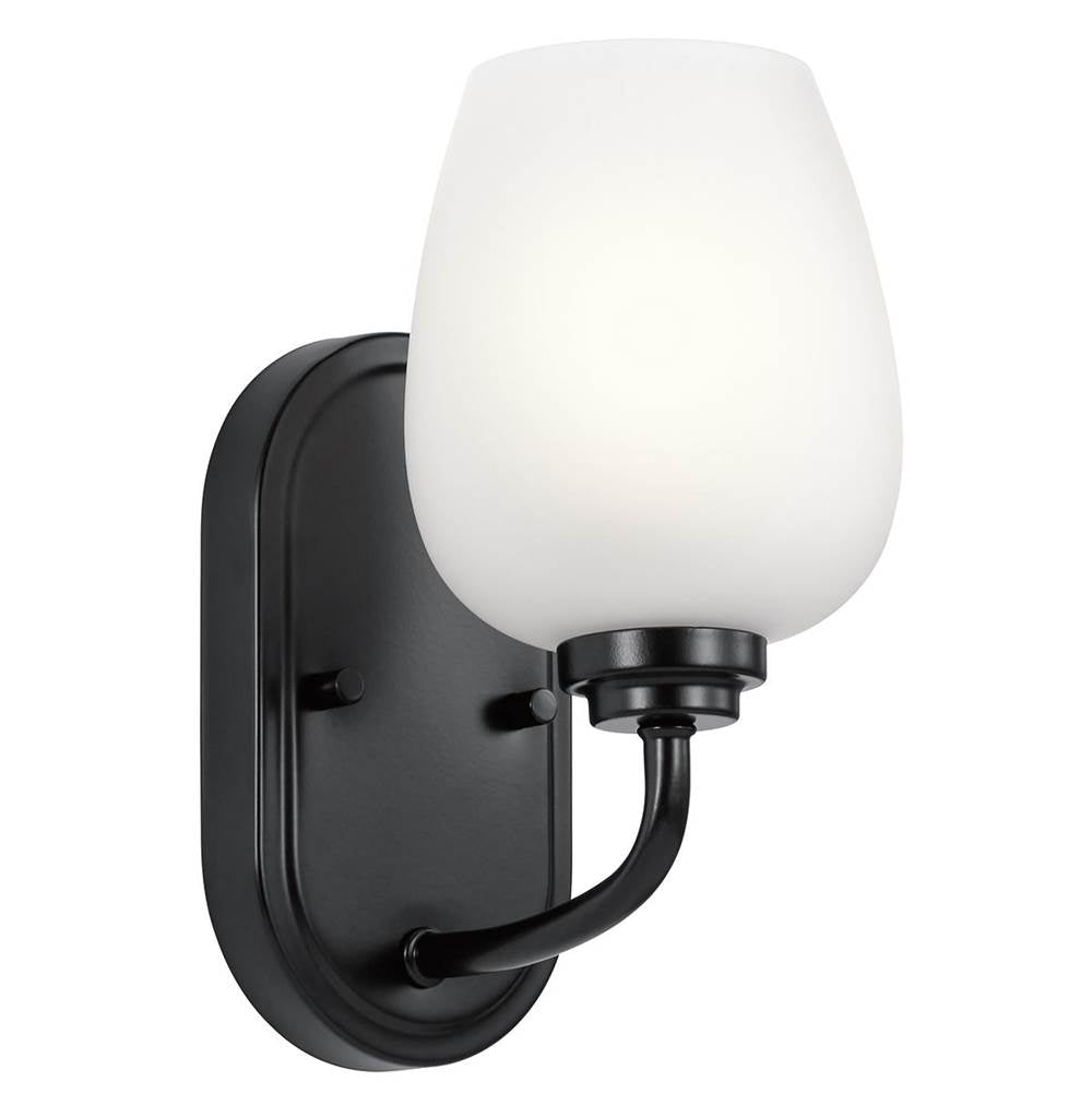 KICHLER 44381BK Valserrano 10" 1 Light Wall Sconce with Satin Etched Glass Black