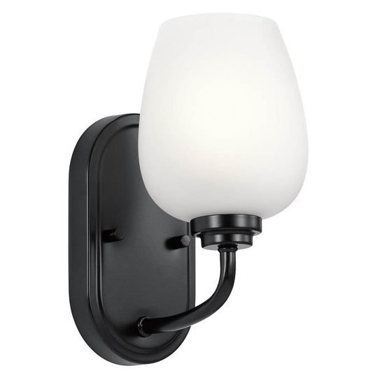 KICHLER 44381BK Valserrano 10" 1 Light Wall Sconce with Satin Etched Glass Black