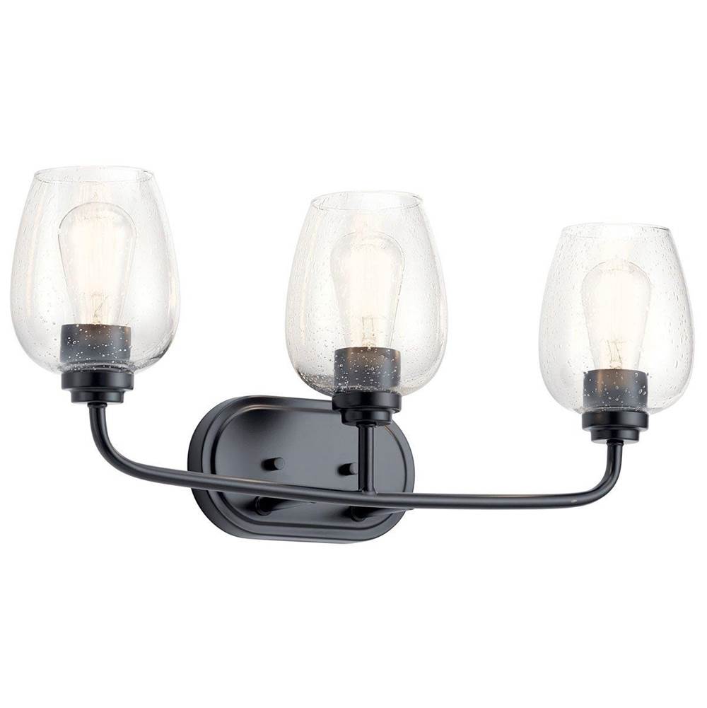 KICHLER 45129BKCS Valserrano 24 inch 3 Light Vanity Light with Clear Seeded Glass in Black