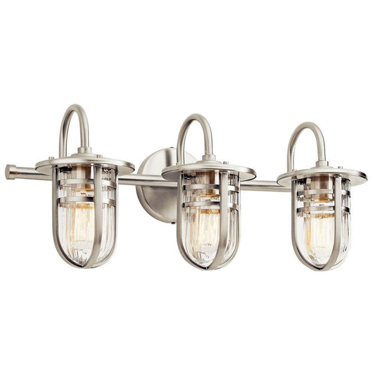 KICHLER 45133NI Caparros 24" 3 Light Vanity Light with Clear Ribbed Glass in Brushed Nickel