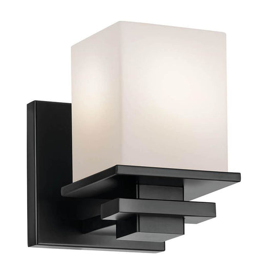 KICHLER 45149BK Tully 6.5" 1-Light Wall Sconce with Satin Etched Cased Opal Glass in Black