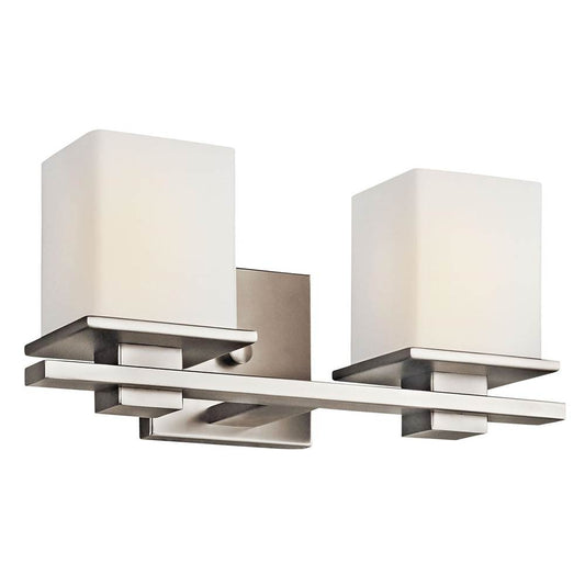 KICHLER 45150AP Tully 15" 2 Light Vanity Light with Satin Etched Cased Opal Glass Antique Pewter