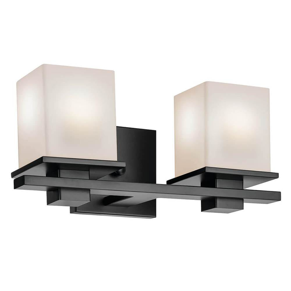 KICHLER 45150BK Tully 15" 2-Light Vanity Light with Satin Etched Cased Opal Glass in Black