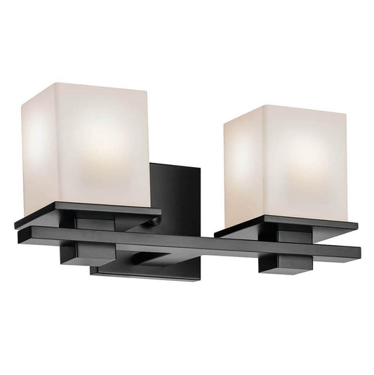 KICHLER 45150BK Tully 15" 2-Light Vanity Light with Satin Etched Cased Opal Glass in Black