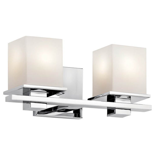KICHLER 45150CH Tully 15" 2 Light Vanity Light with Satin Etched Cased Opal Glass Chrome