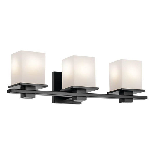 KICHLER 45151BK Tully 24" 3-Light Vanity Light with Satin Etched Cased Opal Glass in Black