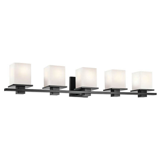 KICHLER 45193BK Tully 40.25" 5-Light Vanity Light with Satin Etched Cased Opal Glass in Black