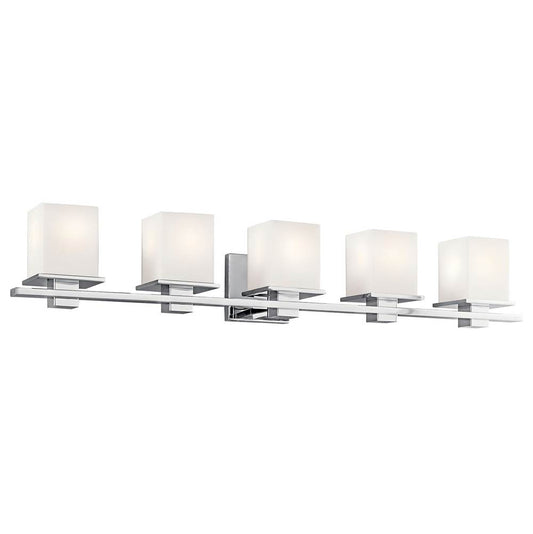 KICHLER 45193CH Tully 40.25" 5 Light Vanity Light with Satin Etched Cased Opal Glass Chrome