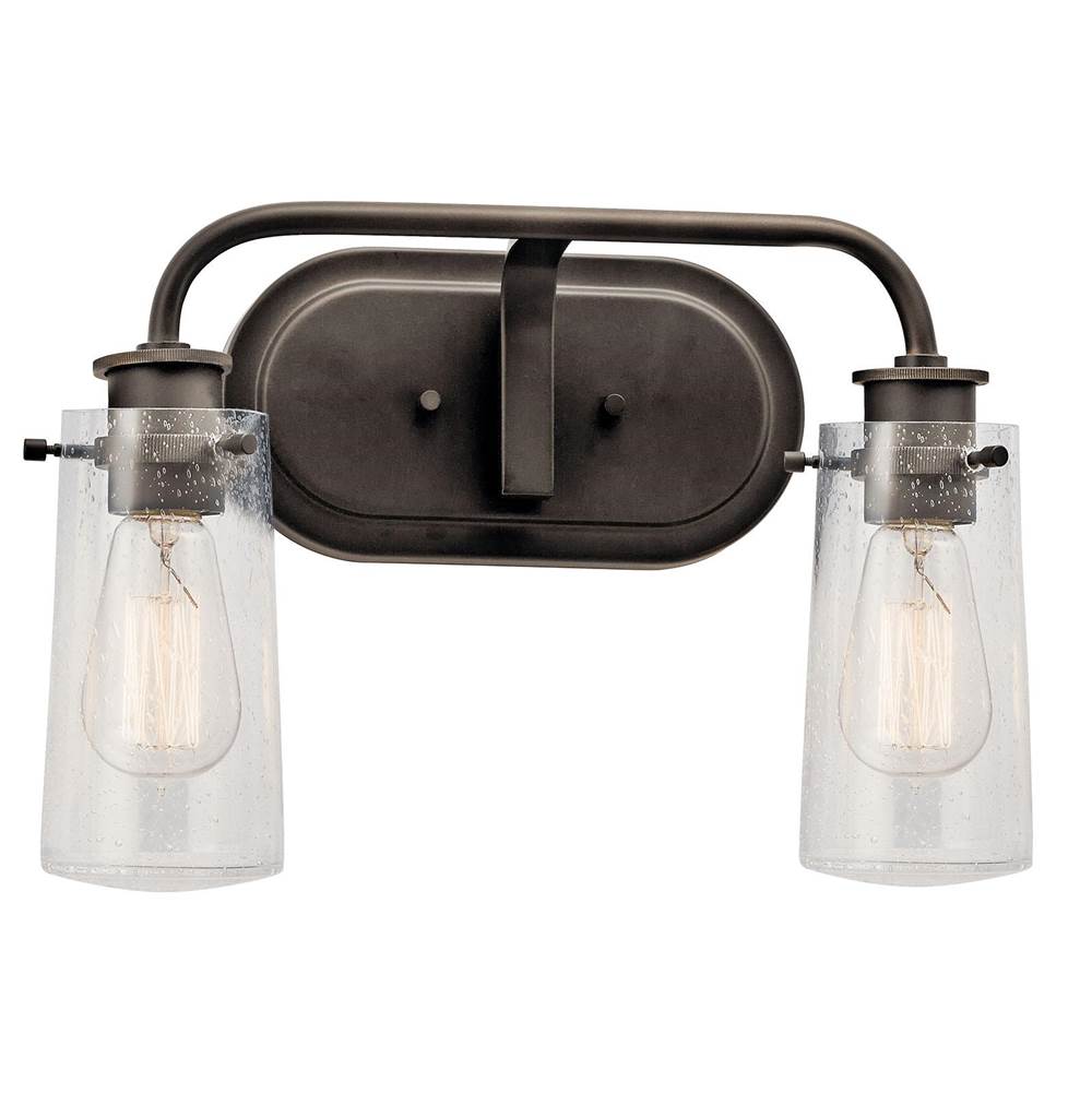 KICHLER 45458OZ Braelyn 14.75" 2 Light Vanity Light with Clear Seeded Glass Olde Bronze