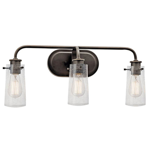 KICHLER 45459OZ Braelyn 24" 3 Light Vanity Light with Clear Seeded Glass Olde Bronze