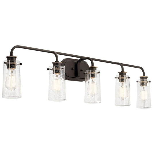 KICHLER 45461OZ Braelyn 44" 5 Light Vanity Light with Clear Seeded Glass Olde Bronze