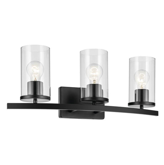 KICHLER 45497BKCLR Crosby 23" 3-Light Vanity Light with Clear Glass in Black