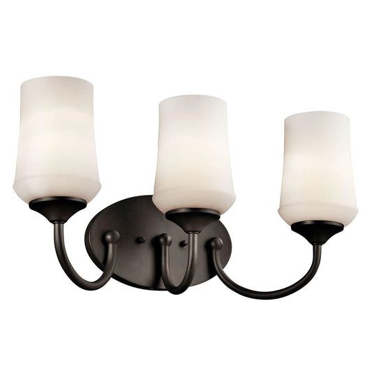 KICHLER 45570OZ Aubrey 21" 3 Light Vanity Light with Satin Etched Cased Opal Glass in Olde Bronze