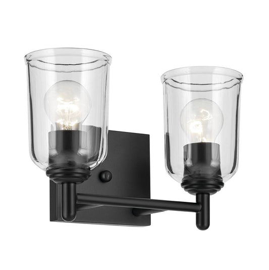 KICHLER 45573BKCLR Shailene 12.5" 2-Light Vanity Light with Clear Glass in Black
