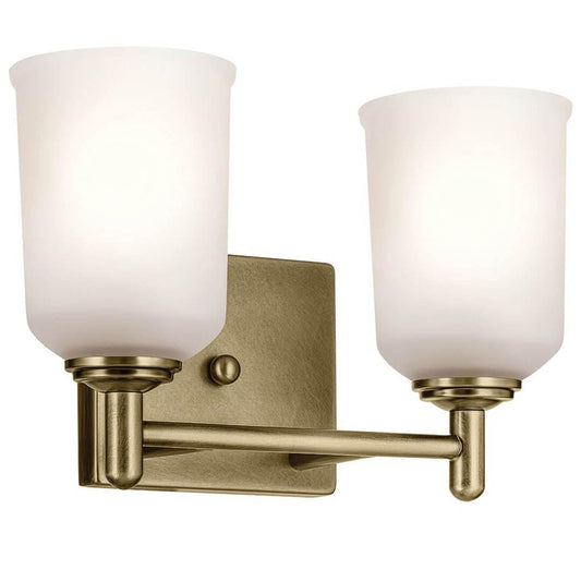 KICHLER 45573NBR Shailene 12.5" 2-Light Vanity Light with Clear Satin Etched Glass in Natural Brass