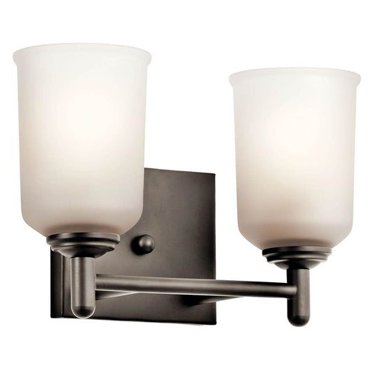 KICHLER 45573OZ Shailene 12.5" 2 Light Vanity Light with Satin Etched Glass in Olde Bronze