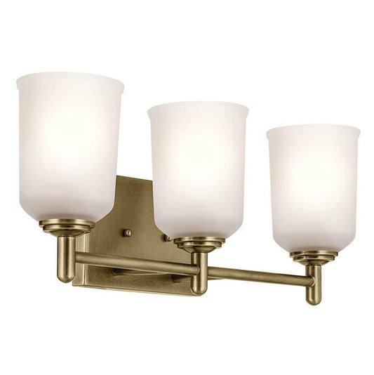 KICHLER 45574NBR Shailene 21" 3-Light Vanity Light with Clear Satin Etched Glass in Natural Brass