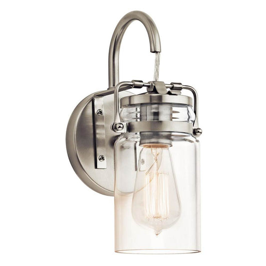KICHLER 45576NI Brinley 11.5" 1 Light Wall Sconce with Clear Glass Brushed Nickel