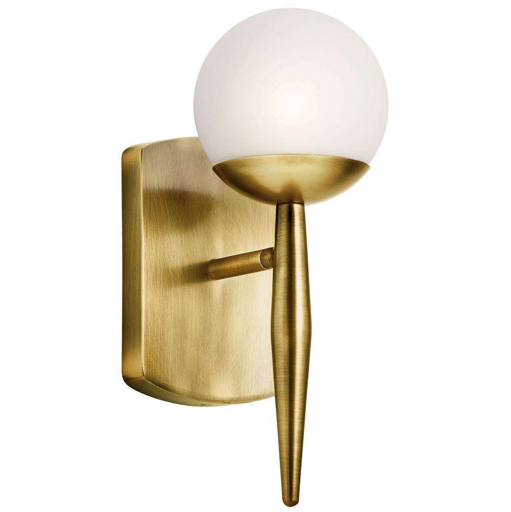 KICHLER 45580NBR Jasper 11.5" 1 Light Halogen Wall Sconce with Satin Etched Cased Opal Glass Natural Brass