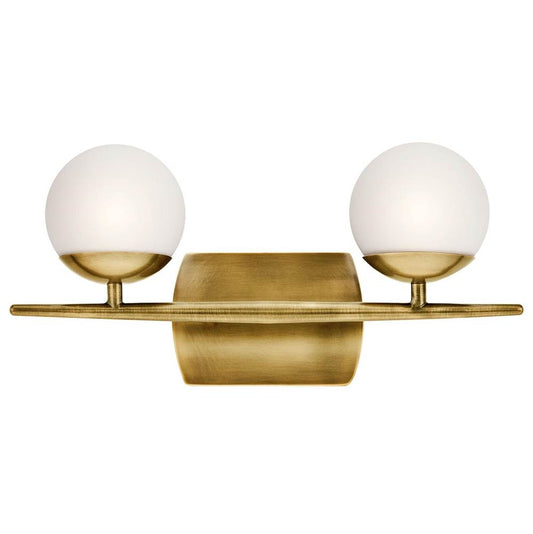 KICHLER 45581NBR Jasper 16.5" 2 Light Halogen Vanity Light with Satin Etched Cased Opal Glass Natural Brass