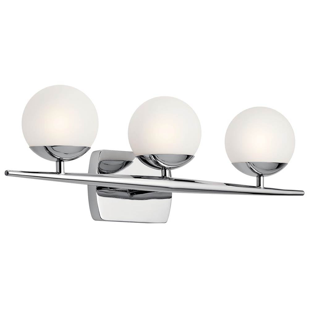 KICHLER 45582CH Jasper 24.5" 3 Light Halogen Vanity Light with Satin Etched Cased Opal Glass Chrome