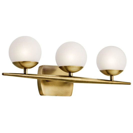 KICHLER 45582NBR Jasper 24.5" 3 Light Halogen Vanity Light with Satin Etched Cased Opal Glass Natural Brass