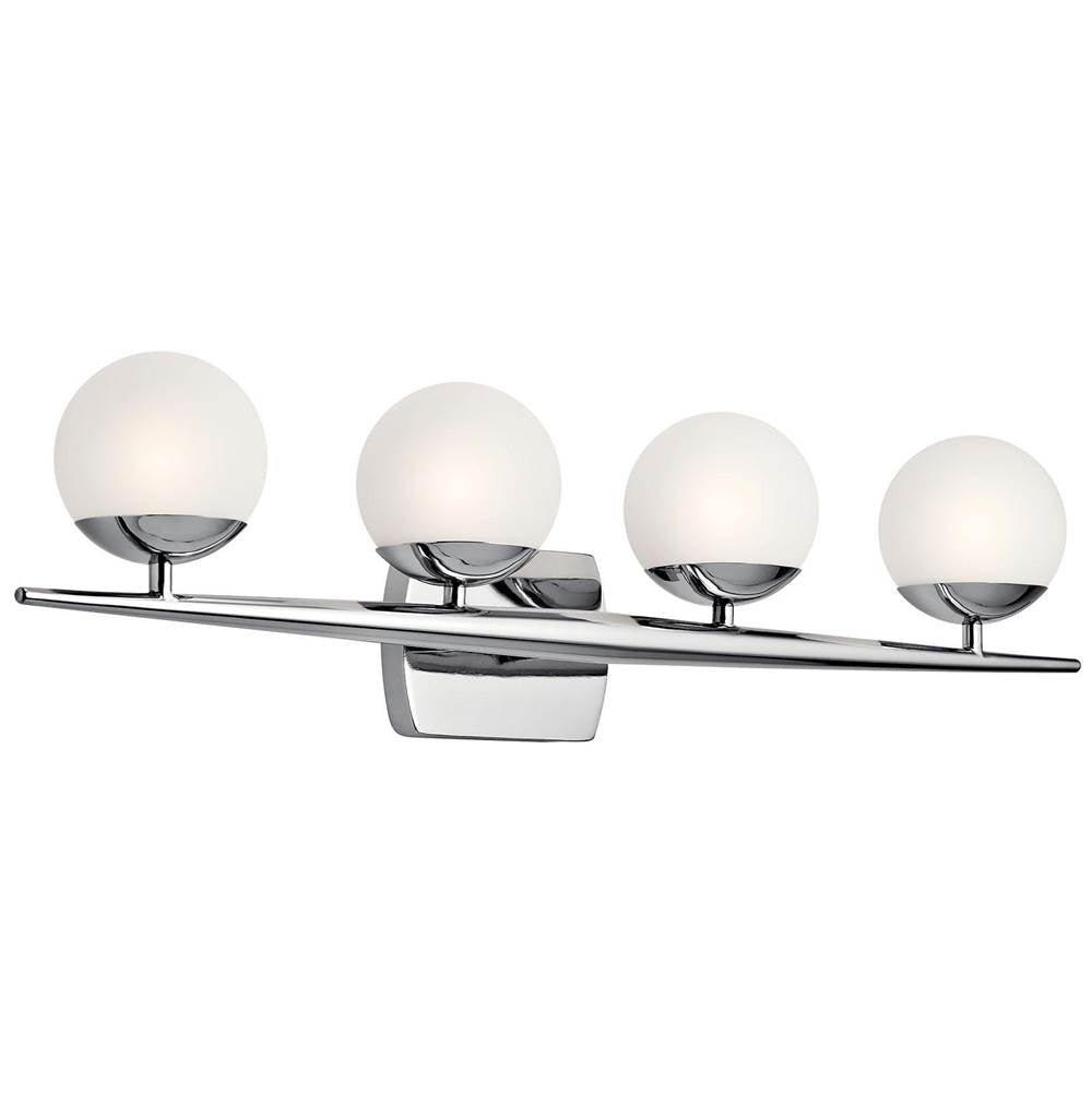 KICHLER 45583CH Jasper 32.25" 4 Light Halogen Vanity Light with Satin Etched Cased Opal Glass Chrome