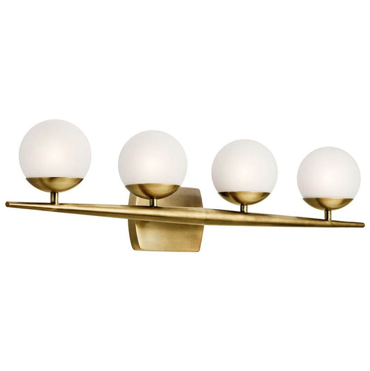 KICHLER 45583NBR Jasper 32.25" 4 Light Halogen Vanity Light with Satin Etched Cased Opal Glass Natural Brass