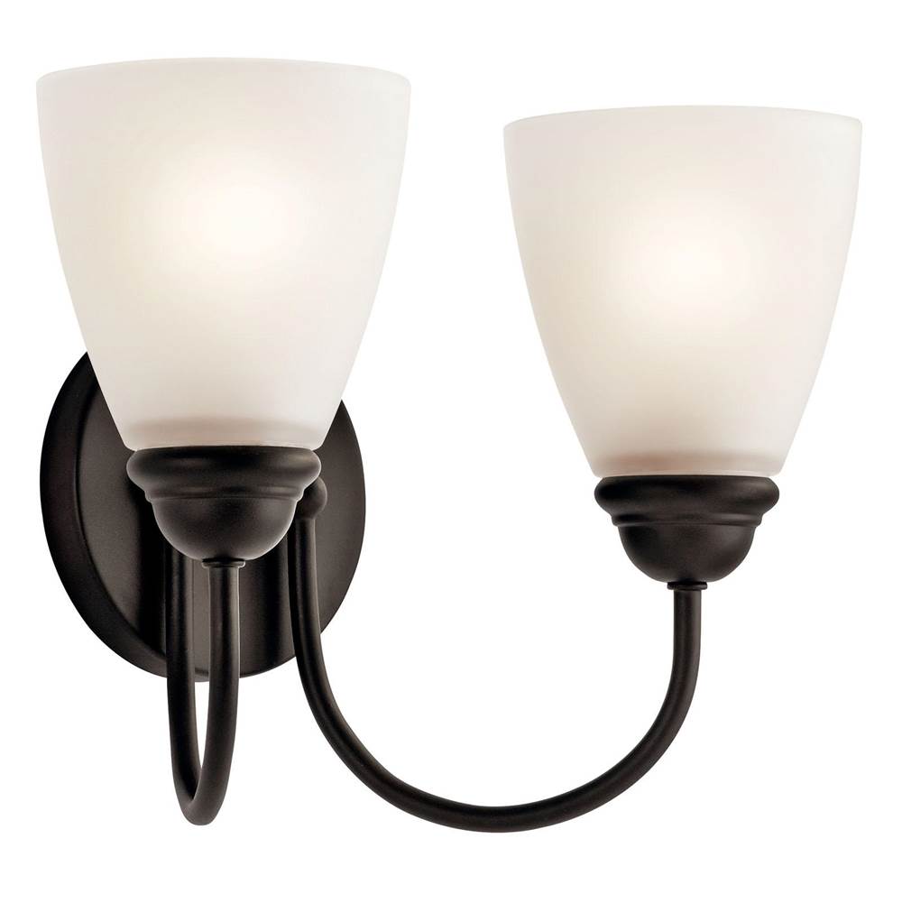 KICHLER 45638OZ Jolie 13" 2 Light Vanity Light with Satin Etched Glass in Olde Bronze