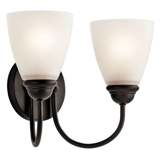 KICHLER 45638OZ Jolie 13" 2 Light Vanity Light with Satin Etched Glass in Olde Bronze