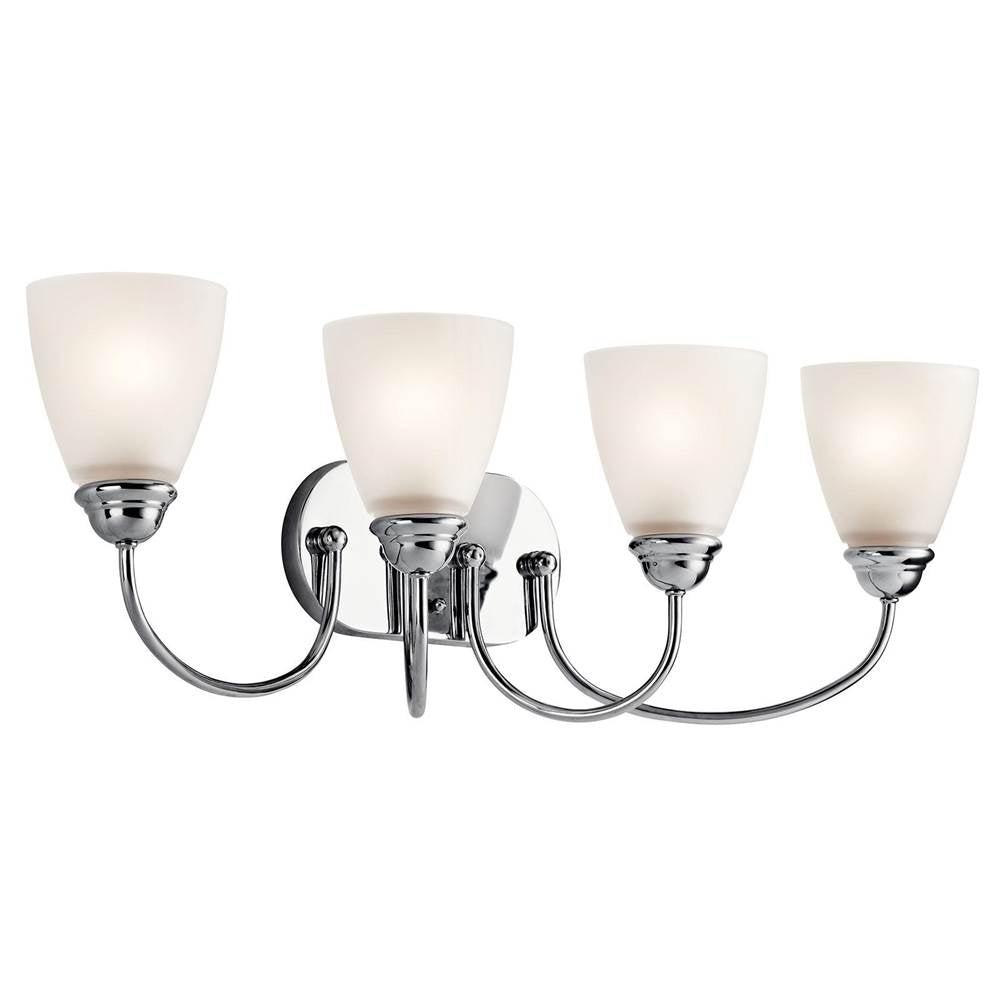 KICHLER 45640CH Jolie 28" 4 Light Vanity Light with Satin Etched Glass in Chrome