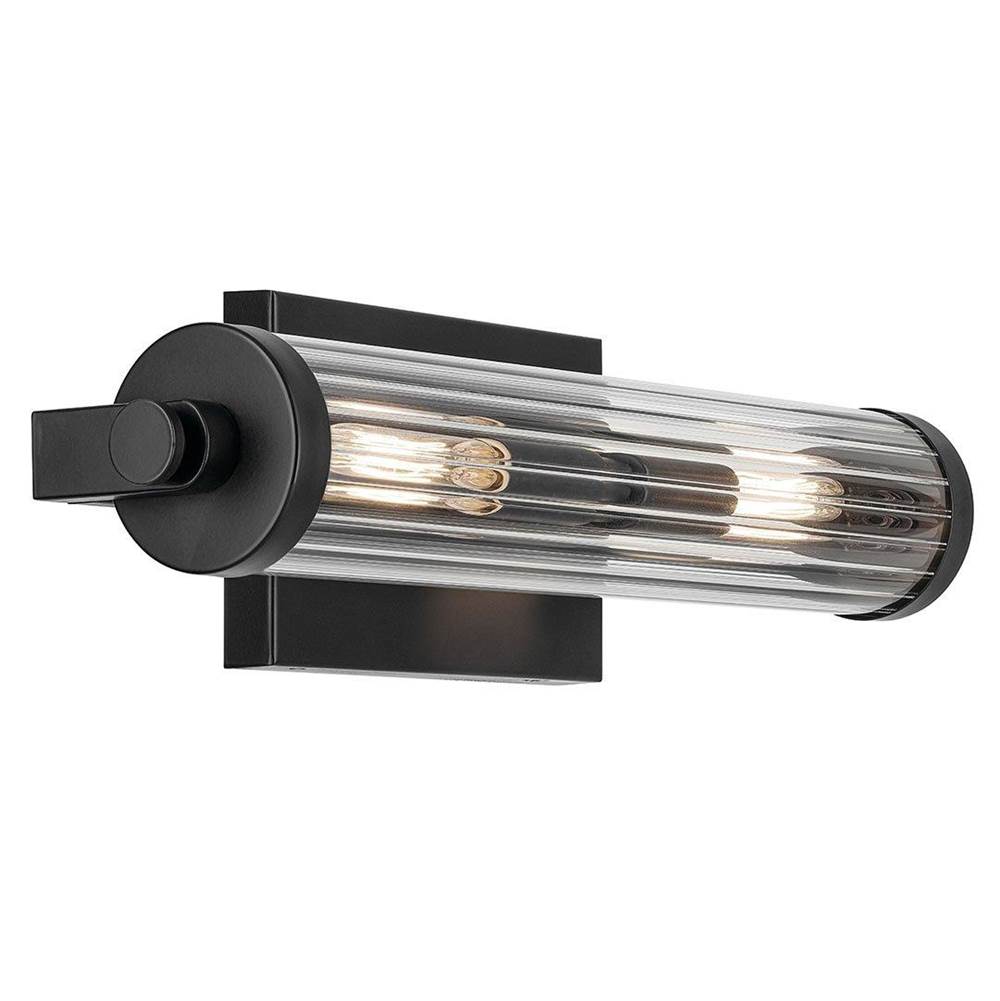 KICHLER 45648BK Azores 16" 2-Light Wall Sconce with Clear Fluted Glass in Black