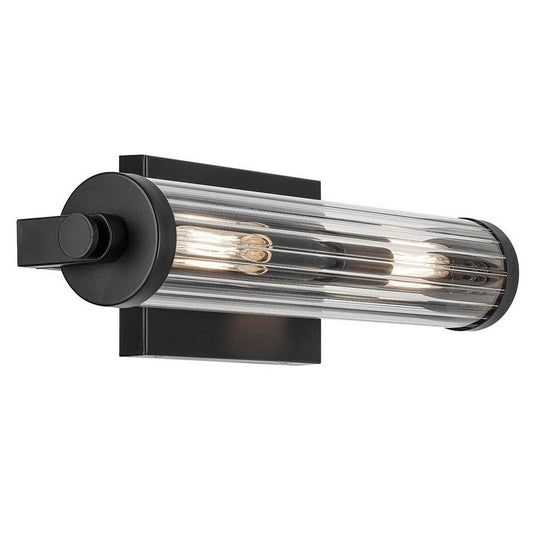 KICHLER 45648BK Azores 16" 2-Light Wall Sconce with Clear Fluted Glass in Black