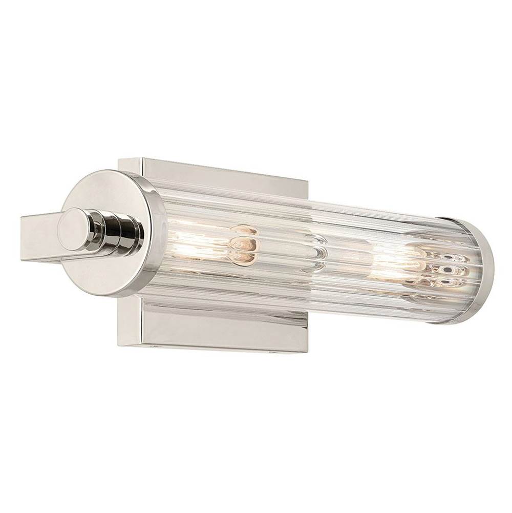 KICHLER 45648PN Azores 16" 2-Light Wall Sconce with Clear Fluted Glass in Polished Nickel