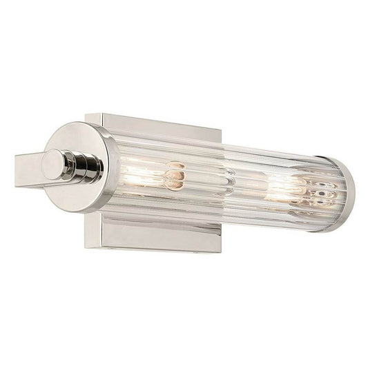 KICHLER 45648PN Azores 16" 2-Light Wall Sconce with Clear Fluted Glass in Polished Nickel