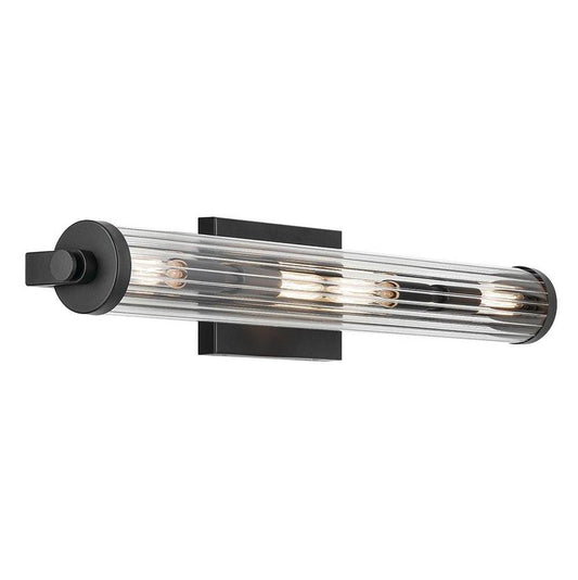 KICHLER 45649BK Azores 25" 4-Light Linear Vanity with Clear Fluted Glass in Black