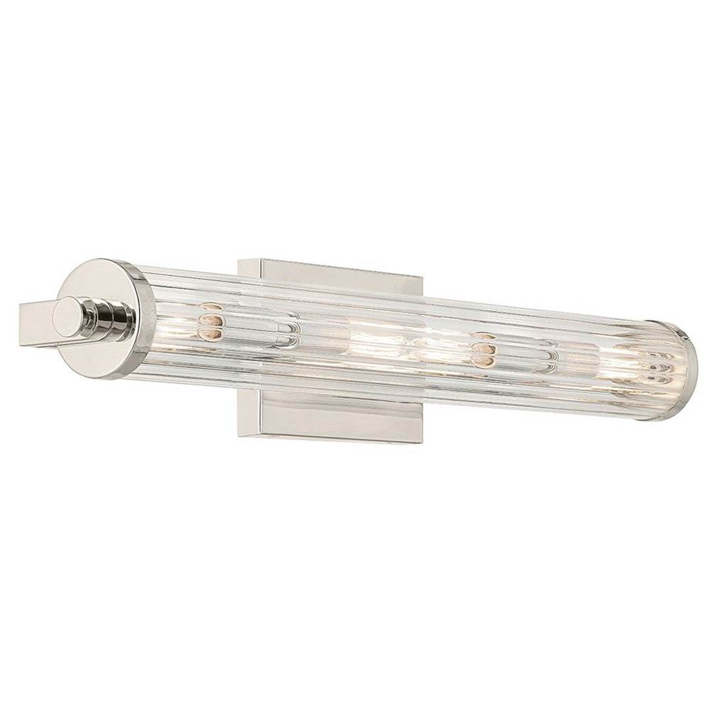 KICHLER 45649PN Azores 25" 4-Light Linear Vanity with Clear Fluted Glass in Polished Nickel