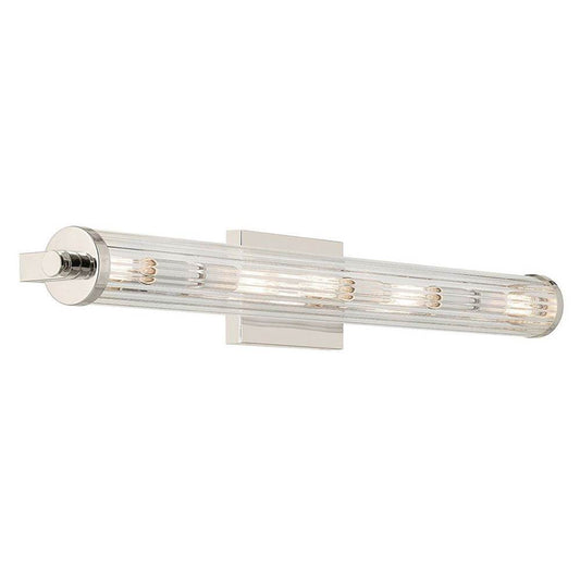 KICHLER 45650PN Azores 32" 5-Light Linear Vanity with Clear Fluted Glass in Polished Nickel