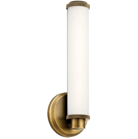 KICHLER 45686NBRLED Indeco 14.5" LED Linear Vanity Light with Satin Etched White Glass in Natural Brass