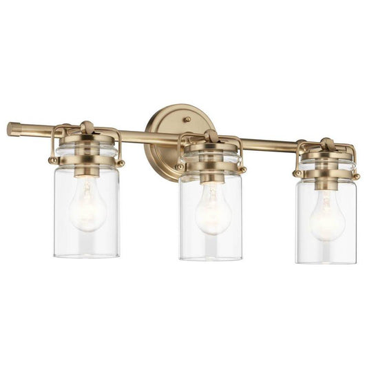 KICHLER 45689CPZ Brinley 24" 3 Light Vanity Light with Clear Glass in Champagne Bronze