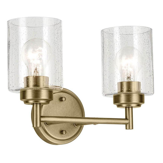 KICHLER 45885NBR Winslow 13" 2-Light Vanity Light with Clear Seeded Glass in Natural Brass