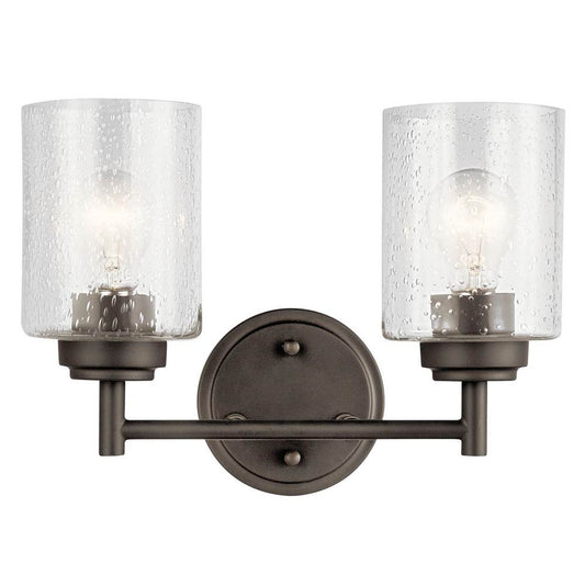 KICHLER 45885OZ Winslow 12.75" 2 Light Vanity Light with Clear Seeded Glass in Olde Bronze