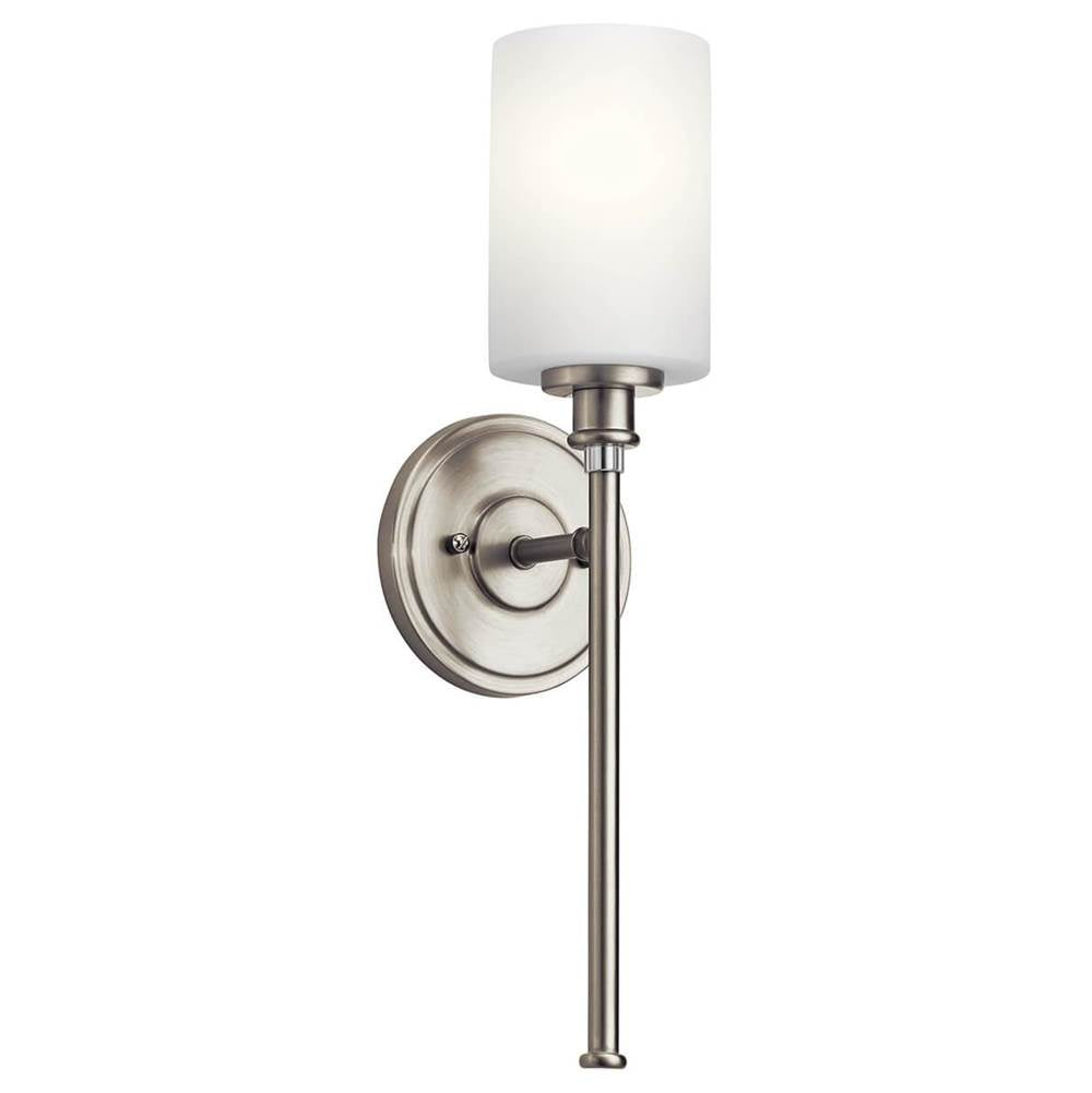 KICHLER 45921NI Joelson 18.25" 1 Light Wall Sconce with Satin Etched Cased Opal and Clear Glass Accent Glass in Brushed Nickel