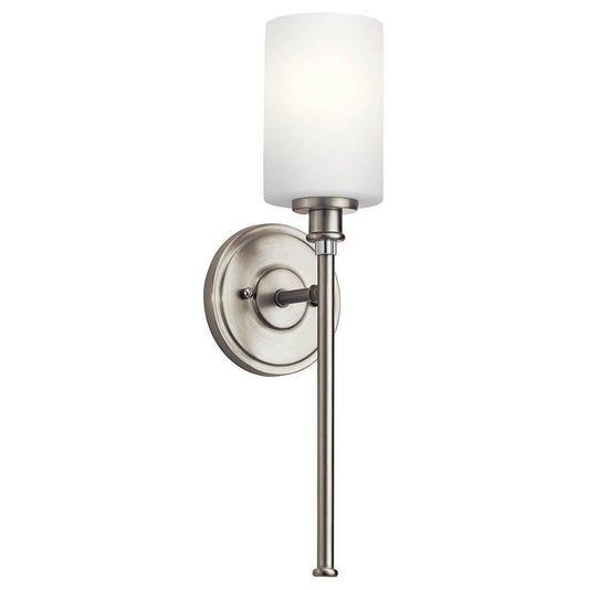 KICHLER 45921NI Joelson 18.25" 1 Light Wall Sconce with Satin Etched Cased Opal and Clear Glass Accent Glass in Brushed Nickel