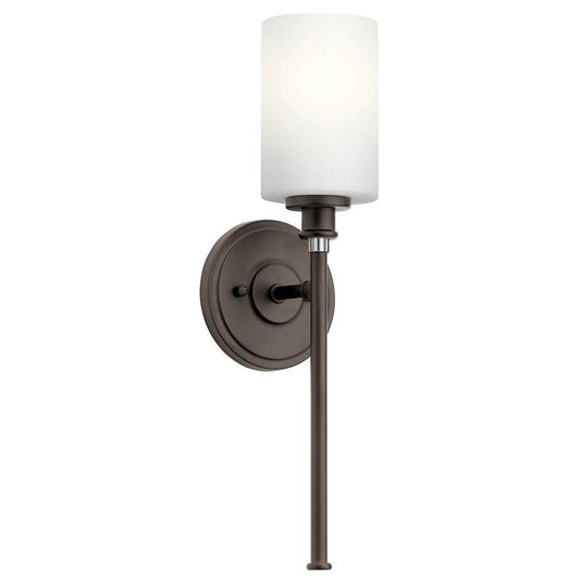 KICHLER 45921OZ Joelson 18.25" 1 Light Wall Sconce with Satin Etched Cased Opal and Clear Glass Accent Glass in Olde Bronze